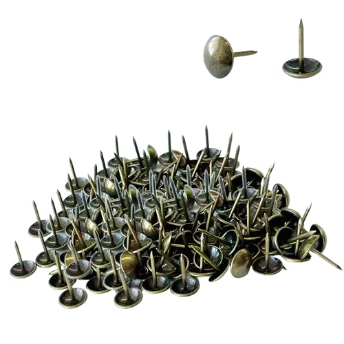 350Pcs Bronze Upholstery Tacks 7/16'' Round Head Decorative Furniture Nails Antique Thumb Tacks for Sofa Chair DIY Projects Cork Board Home Decor 11x17mm - size: 350Pcs