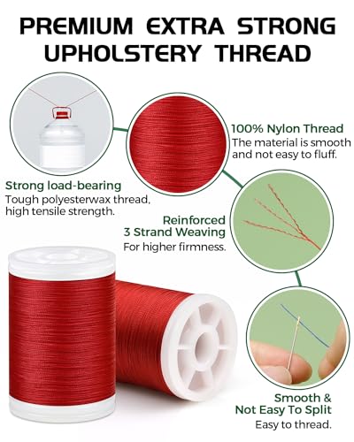 330 Yards FIVEIZERO Extra Strong Upholstery Thread,Red Bonded Nylon Thread for Denim Leather,Craft,Machine,DIY and Home (2 Pack) CJ - color: Red