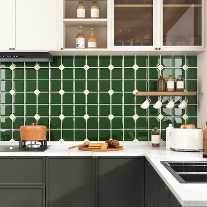 Green Peel and Stick Tile 3D Square Backsplash for Kitchen Vinyl - color: Green-square, size: 20 Pieces