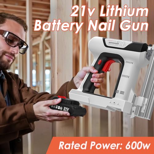 2 in 1 Cordless Brad Nailer with 2 Lithium Battery, Hand Electric Nail Gun, 21v Framing Nail Gun for Roofing, Craftsman, Wood, Drywall, Fence, Furniture