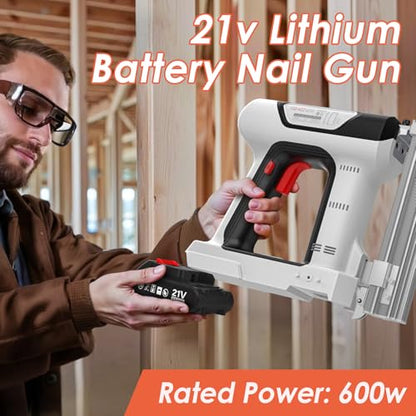 2 in 1 Cordless Brad Nailer with 2 Lithium Battery, Hand Electric Nail Gun, 21v Framing Nail Gun for Roofing, Craftsman, Wood, Drywall, Fence, Furniture