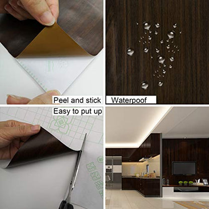 TOTIO Walnut Wood Wallpaper Peel and Stick Walnut Contact Paper for Kitchen Cabinets Waterproof Oil Proof Self Adhesive Wall Paper Countertop Counter Vinyl Wrap 16"x354",Dark Brown,Chocolate Brown - color: Chocolate Brown, size: 16" x 354"