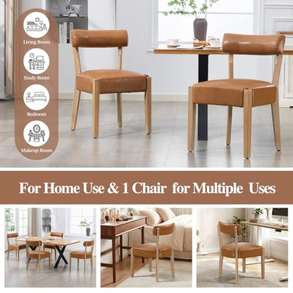 ZJhome Modern Dining Chairs Set of 4 – Mid-Century Modern Faux Leather Upholstered Kitchen & Dining Room Chairs with Curved Back, Oversized Rounded Seat, Sturdy Wood Frame, Brown - color: Brown Leather, size: Set of 4