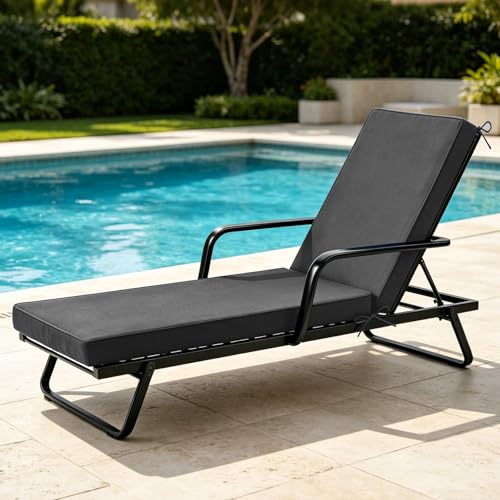 Chaise Lounge Cushions Outdoor, 72"x21"x3", Dark Grey - color: Dark Grey