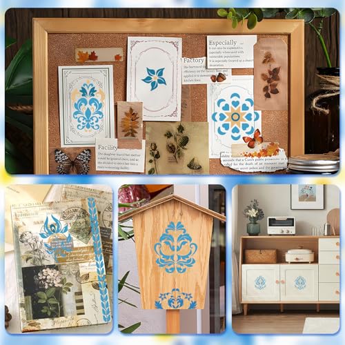 WANDIC 3 Sheets Rub On Transfer Stickers, Blue Pattern Waterproof Decals Furniture Craft Embellishments for DIY Scrapbooking Photo Albums,15 * 30cm - color: Blue Yellow Pattern