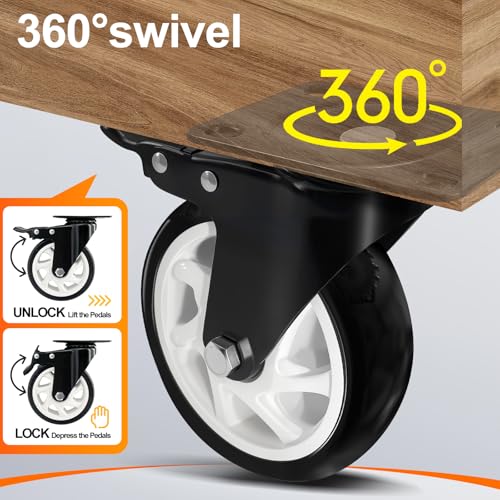 5" Heavy Duty Caster Wheel with Brake, Swivel Casters Set of 4 - color: Black, size: 5 IN