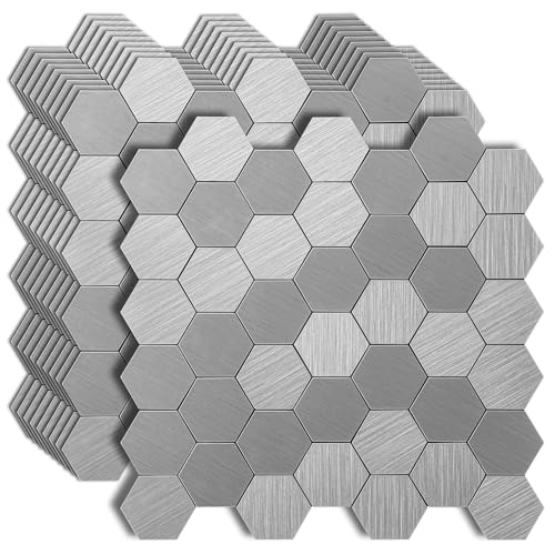 Art3d 10-Pack Metal Peel and Stick Backsplash Tile, Silver Hexagon - color: Silver Hexagon