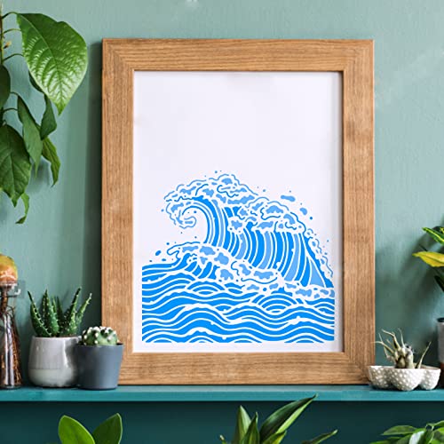 FINGERINSPIRE Sea Waves Drawing Painting Templates - 11.8x11.8 inch Plastic Square Reusable Stencils for Painting on Wood, Floor, Wall and Fabric - color: Sea Waves