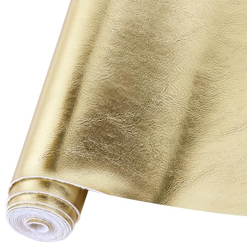 Faux Leather Fabric Soft 12"X53"(30cm x135cm) PU Faux Leather Sheets Suitable for Different Manual DIY Projects (Gold) - color: Gold