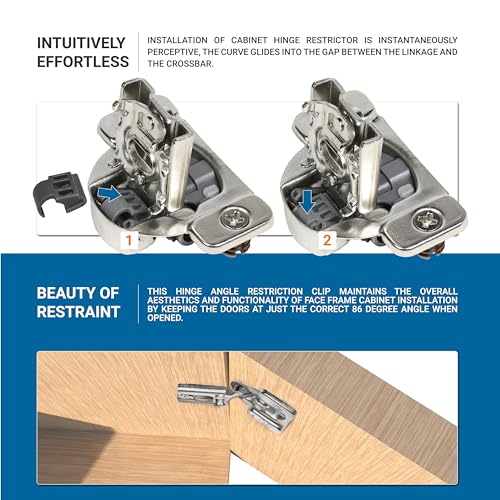 10 Pack Rok Hardware Angle Restrictor Restriction Clips for Face Frame Hinges 86 Degree Kitchen Cabinet Door Restraints, NEH89 (Hinge is Sold Separately)