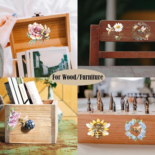 ZMRU 24 Sheets of Watercolor Style Rub on Transfers for Crafts - Perfect for Glass, Porcelain, Leather, Canvas, and Fabric Projects - IOD Transfers Included,3 * 3inch (Bee Flower) - style: Bee Flower
