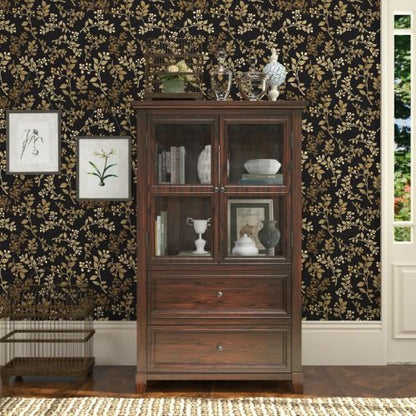 Black Gold Vine Leaf Floral Peel and Stick Wallpaper 17.5" x 118" - color: Black/Gold, size: 17.5" x 118"