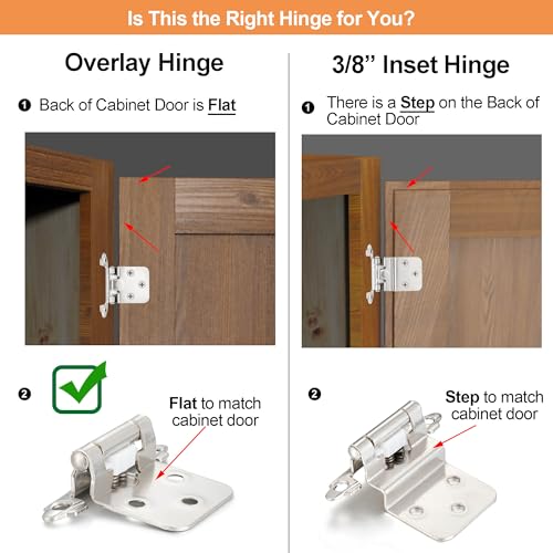 Brushed Nickel Cabinet Hinges, 1/2” Overlay, 4 Pack - color: Brushed Nickel, size: 1/2 Inch Overlay