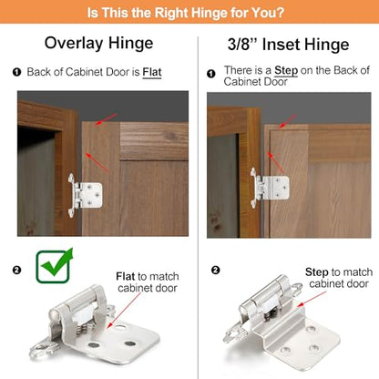 Brushed Nickel Cabinet Hinges, 1/2” Overlay, 4 Pack - color: Brushed Nickel, size: 1/2 Inch Overlay
