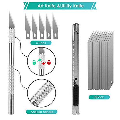 PACETAP Car Vinyl Wrap Tool kit 35pcs, Window Tint Tools Kit Including Package Bag, Felt Squeegee, Edge Trimmer, Soft Corner Squeegee, Retractable Kinfe and 10*Kinfe Blades, Carving Knife, Cut Knife - size: 35