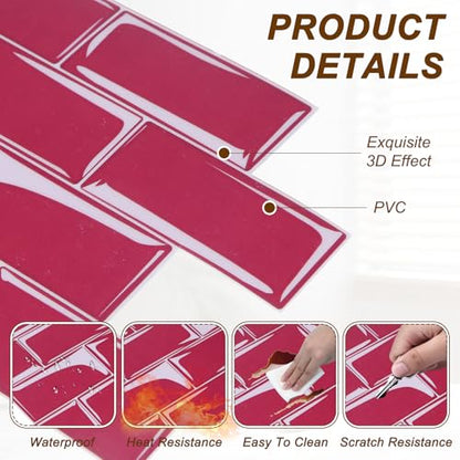 HARFINGTON Peel and Stick Backsplash Tiles 9.4"x4.7" Burgundy, 10Pcs - color: Burgundy