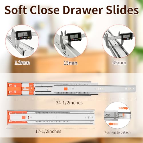 18 inch Stainless Steel Soft-Close Drawer Slides, Side-Mount Glides,1 Pair - size: 18 Inch
