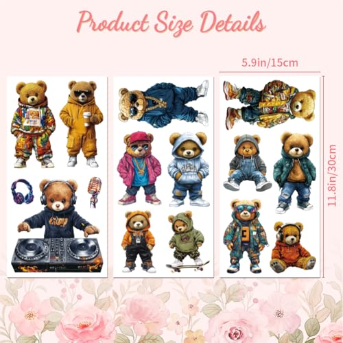 Peacoblue Cool Teddy Bear Rub On Transfers for Furniture Craft 6"x12" - style: Cool Teddy Bear