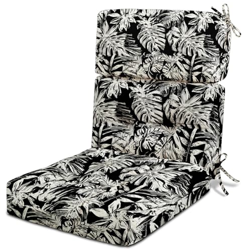 High Patio Chair Cushions High Back 44"x22"x4" Thick (Black White Leaf) - color: Black White Leaf