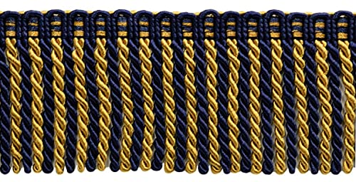 3" (7.5cm) Long Noblesse Collection Bullion Fringe Trim with Fancy Knitted Header (Style# DB3) Nautical Gold Multicolor #1152 (Light Gold, Yellow Gold, Navy Blue) 5 Yard Value Pack (4.5m/15 ft) - color: Nautical Gold Multicolor (Color# 1152), size: 5 Yard