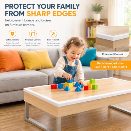 Wall Corner Protector Self-Adhesive Flexible – Durable Rubber, Furniture Edge Guard, Easy to Install, White, Prevents Wall Damage, Ideal for Home or Office Use - size: 1.6in×20ft