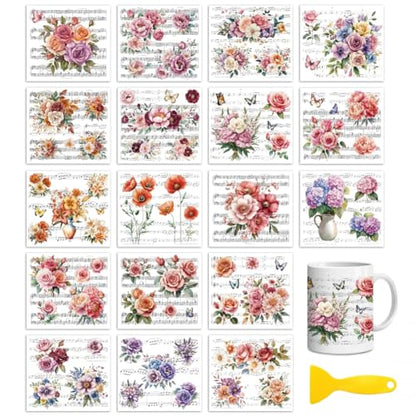 Peacoblue Flowers, Music Notes Rub On Transfers for Craft, Transfer Sticker - style: Flowers and Musical Scores