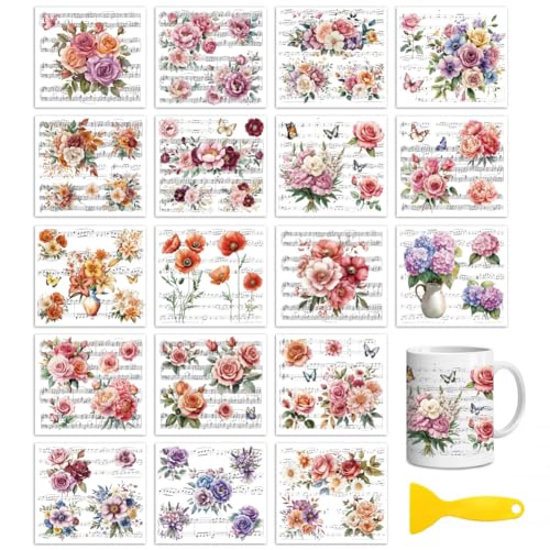 Peacoblue Flowers, Music Notes Rub On Transfers for Craft, Transfer Sticker - style: Flowers and Musical Scores