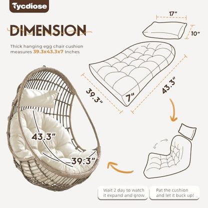 Outdoor Hanging Egg Chair Cushion Replacement, Thicken Egg Chair Cushion Waterproof Basket Eggs Chairs Cushion with Headrest Pillow, U-Shaped Cushions for Hanging Eggs Chairs Swing (Cream) - color: Cream