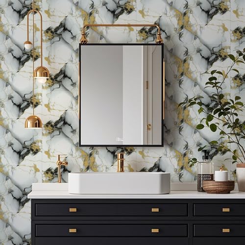 Peel and Stick Tile Shower Waterproof Marble Tiles Wall Panels, 11.8"x11.8" Self-Adhesive Backsplash Tile, 20 Pack - color: Gold with Gray, size: 20 Pack
