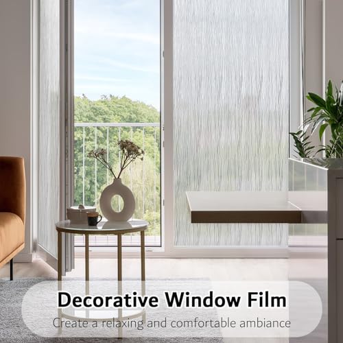 VELIMAX Frosted Window Privacy Film Non Adhesive Window Cling Removable Glass Covering Clear Water Opaque Window Film for Home Anti UV 17.7x157.4 inches - color: Translucent, size: 17.7"x157.4" (45x400cm)