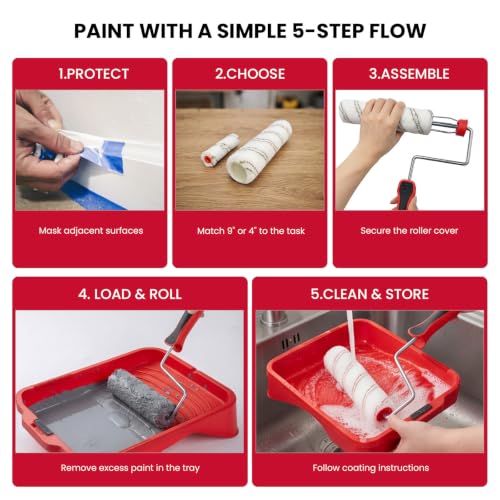 Mister Rui 20-Piece Paint Roller Kit, 4 Inch and 9 Inch Microfiber Rollers - size: 9 Inch Paint Roller Kit 20 Pack