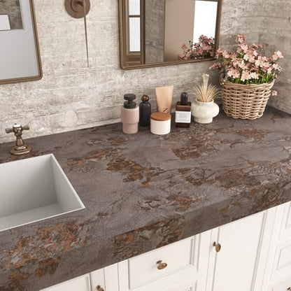 VEELIKE Luxury Bronze Brown Marble Countertop Contact Paper Peel and Stick Countertops Waterproof Thick Marble Wallpaper 15.7''x354'' Self Adhesive Countertop Covers for Kitchen Countertop Vinyl Wrap - color: Bronze Brown, size: 15.7" x 354"