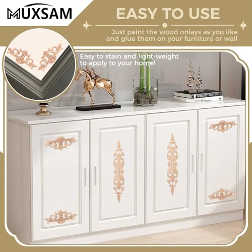 8Pcs Small Wood Appliques Long Decorative Unpainted Onlays Set