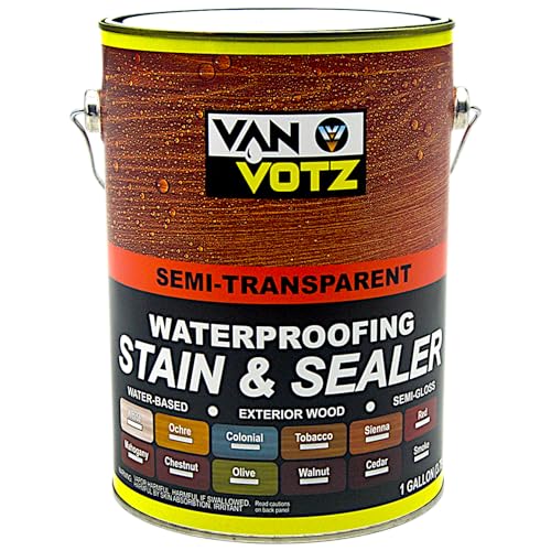 Waterproofing Stain & Sealer [1-Gallon, Mahogany] - Premium Water-Based Varnish Stain for Exterior Wood. Semi-Transparent Semi-Gloss Protective Finish for All Outdoor Climates. - color: Mahogany, size: 1-Gallon (3.79L)