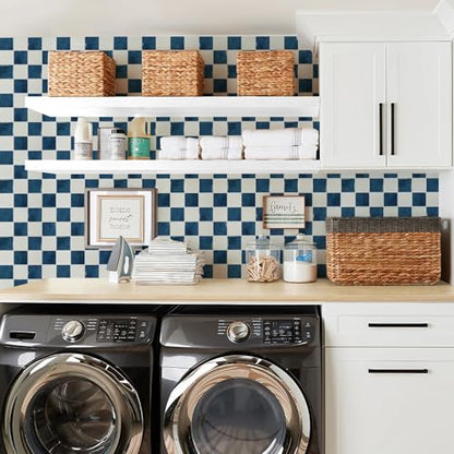 STICKGOO 10 Sheets Peel and Stick Backsplash - 9" x 9" 5D Adhesive Peel and Stick Tile Backsplash for Kitchen&Bathroom - color: White,Blue