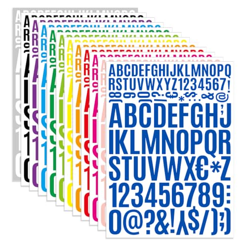1224 Letter Stickers 12 Sheets Alphabet Stickers 0.8-1.6 InchVinyl Self-Adhesive Number Alphabet Vinyl Stickers, Mailbox Numbers Labels DIY Crafts Art Making, Decals for Sign,Notebook,Classroom Decor - color: Variable Size