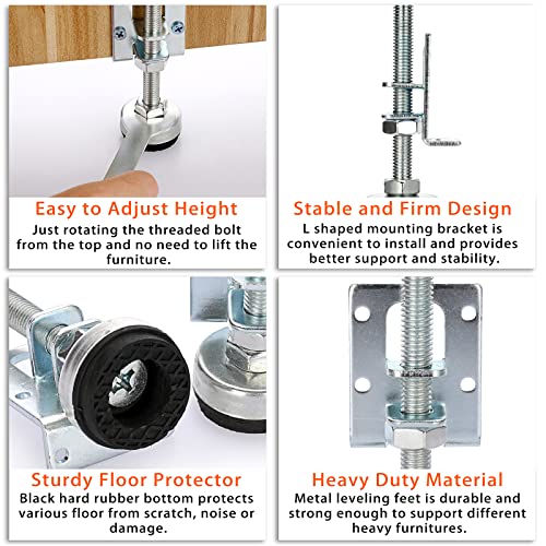 OwnMy 4PCS Heavy Duty Adjustable Furniture Leveling Feets L Shaped Levelers - size: 4.3"H-Silver