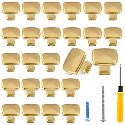 25 Pack Brushed Brass Cabinet Knobs, 1-1/5" Square