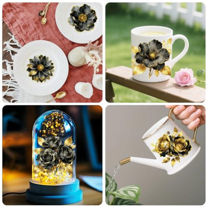 Peacoblue Black Gold Flower Rub On Transfers for Craft, Transfer Sticker - style: Black Gold Flower