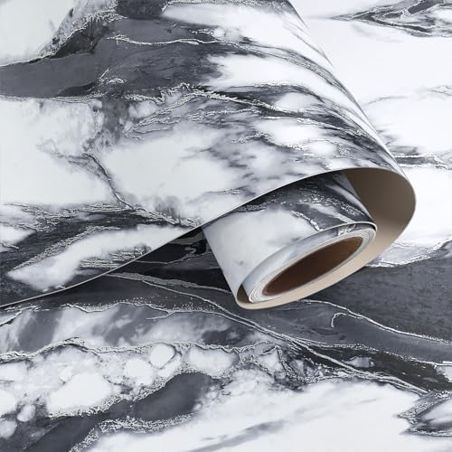 VaryPaper 15.7" x 315" Black and White Marble Wallpaper Peel and Stick Countertops Waterproof Marble Contact Paper for Table Desk Kitchen Counter Top Vinyl Wrap Removable Self Adhesive Marble Paper - size: 15.7" x 315"