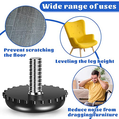 Dunzy 60 Pcs 1/4" Adjustable Furniture Leveler Screw Thread Leveling Feet