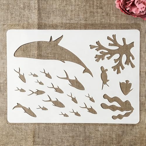 TIAMECH A4 Reusable School of Fish Marine Whale Stencil for Painting - style: Marine Whale