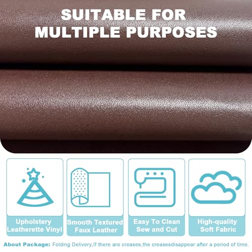Brown Faux Leather Fabric 79"×55" Smooth Grain Upholstery Vinyl - color: Brown Smooth Grain, size: 79"x55" (200cm x 140cm)