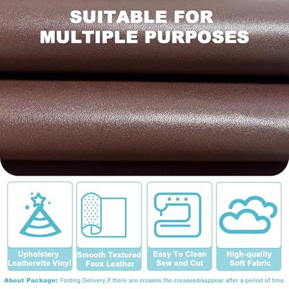 Brown Faux Leather Fabric 79"×55" Smooth Grain Upholstery Vinyl - color: Brown Smooth Grain, size: 79"x55" (200cm x 140cm)