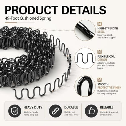 45 Feet Zig Zag 8 Gauge Upholstery Springs Couch Springs Roll Cuttable Upholstery Springs Roll - size: 0.15in