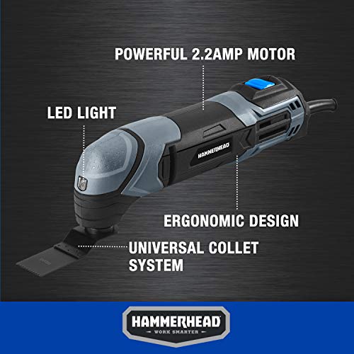 Hammerhead 2.2-Amp Oscillating Multi-Tool with 1pc Flush Cut Blade,1pc Semicircle Saw Blade,1pc-Sanding pad,3pcs Sanding Paper - HAMT022,(Pack of 8) - size: (Pack of 8)