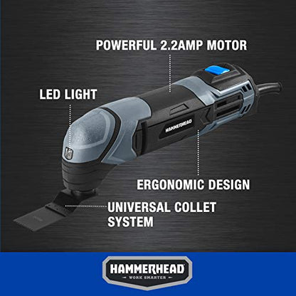 Hammerhead 2.2-Amp Oscillating Multi-Tool with 1pc Flush Cut Blade,1pc Semicircle Saw Blade,1pc-Sanding pad,3pcs Sanding Paper - HAMT022,(Pack of 8) - size: (Pack of 8)