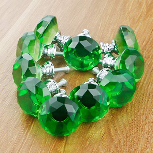 Crystal Glass Cabinet Knobs 30mm Diamond Shape Drawer Kitchen Cabinets Dresser Cupboard Wardrobe Pulls Handles 10 Pcs - color: Green