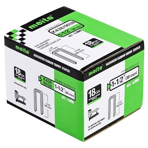 meite 18 Gauge 1/4-Inch Narrow Crown Staples, 1-1/2-Inch Length Galvanized Staples for Heavy Duty and Upholstery (4,000 Counts) - size: 1-1/2" Length, style: 1 Box