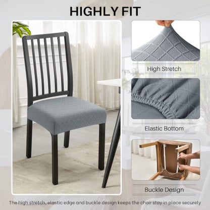 SearchI Waterproof Dining Chair Seat Covers Set of 4, Check Light Grey - color: Check Light Grey